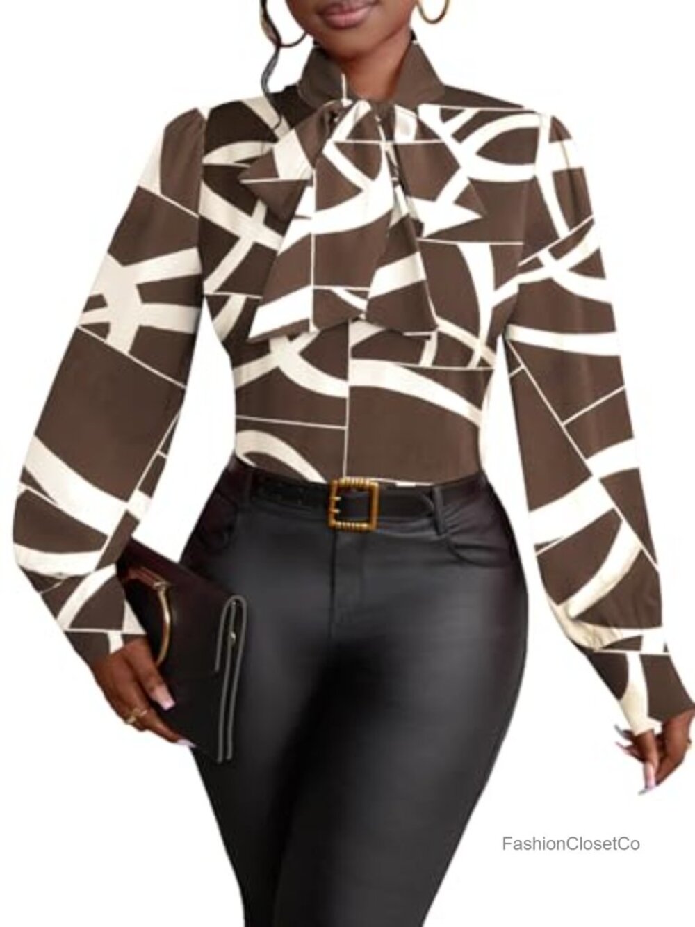 Women's Bow Tie Neck Elegant Blouse Long Sleeve Office Top